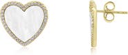 The Lovery Fine Jewelry Large Mother of Pearl CZ Halo Heart Stud Earrings