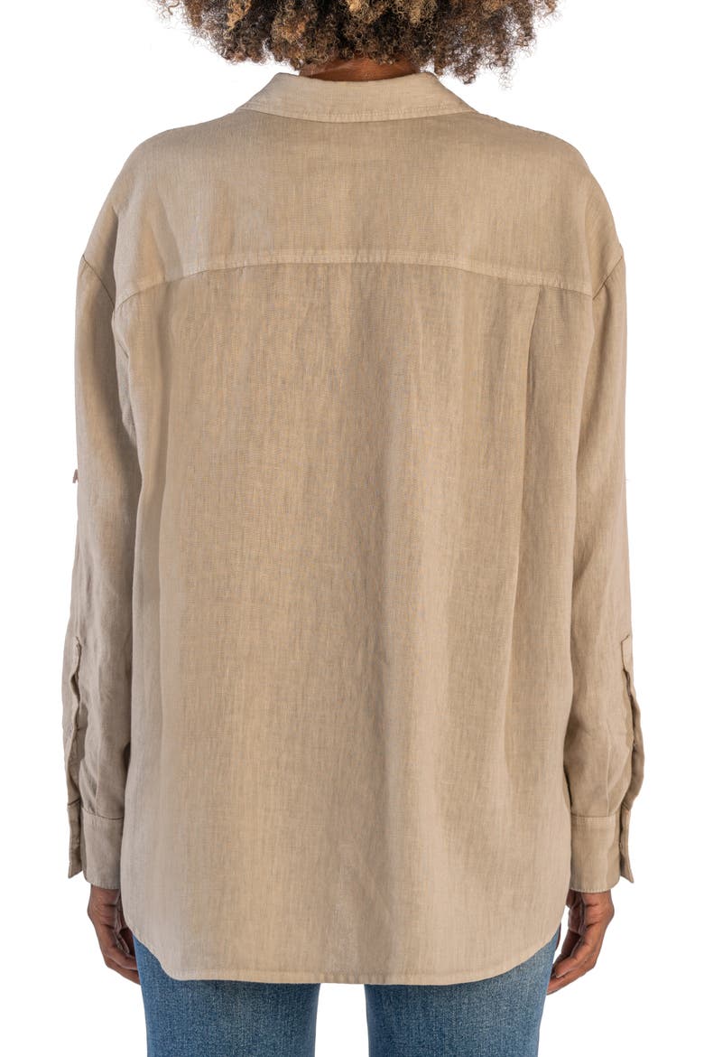 Milani Roll Sleeve Linen Button-Up Shirt, Alternate, color, STONE