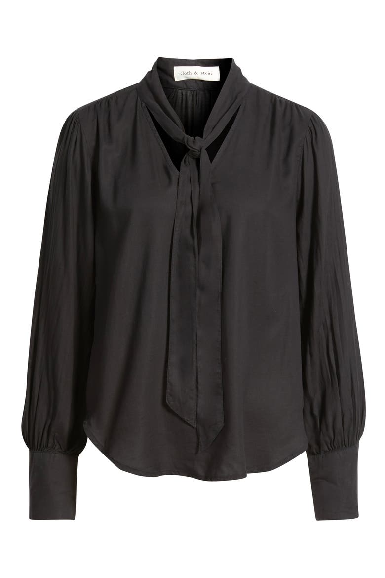 Tie Neck Top, Alternate, color, BLACK