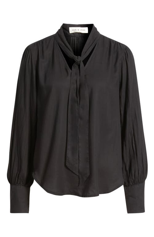 Cloth & Stone Tie Neck Top In Black