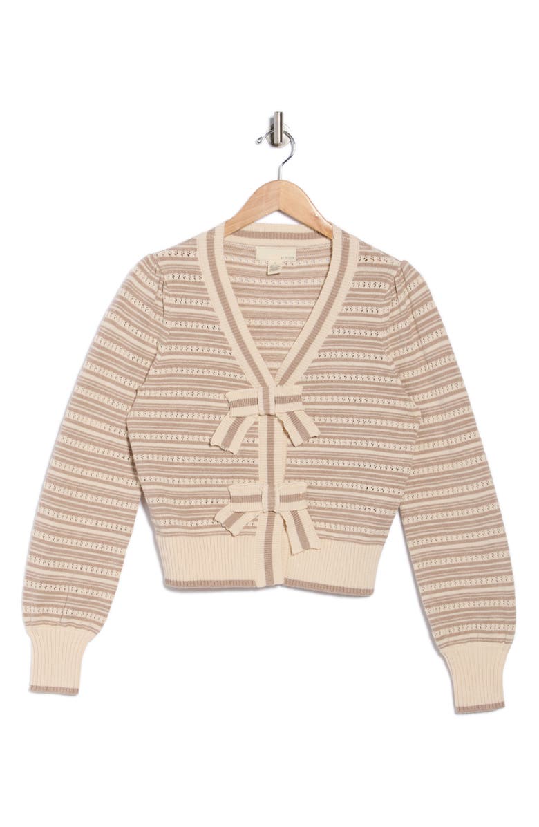 BY DESIGN Lollipop Bow Cardigan Sweater, Alternate, color, Antique White/ Tapioca Stripe