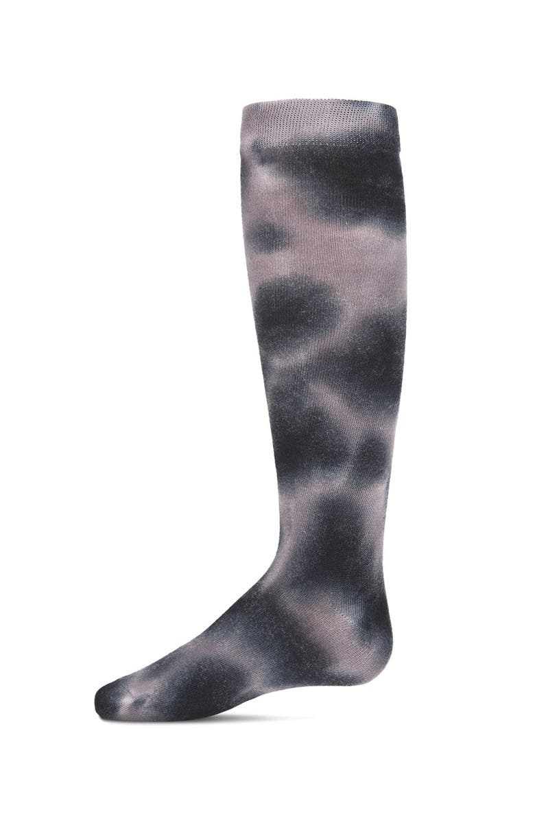 MeMoi Bleached Tie Dye Knee High Socks, Main, color, Black