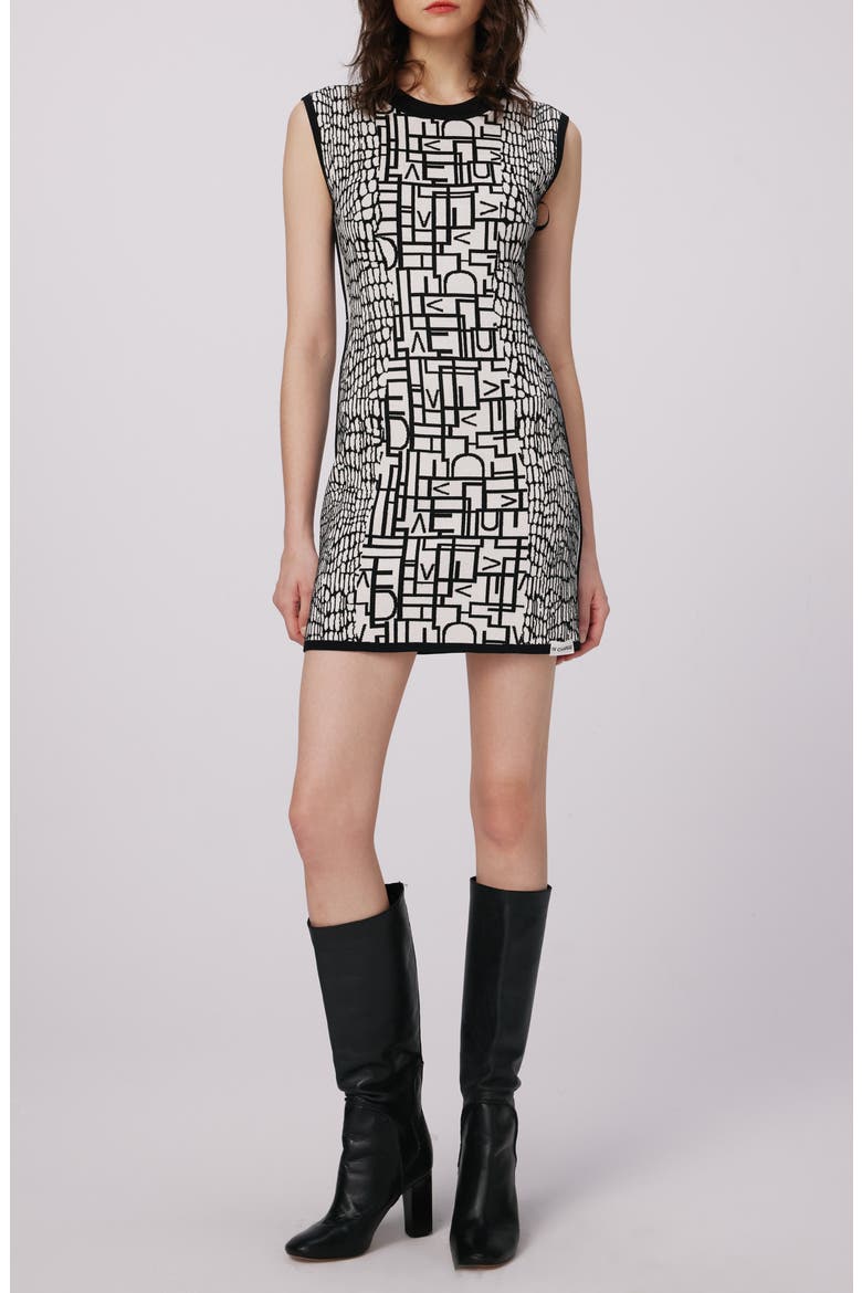 Aviva Logo Print Reversible Knit Minidress, Main, color, DVF LOGO/LEOPARD BLK/IVORY