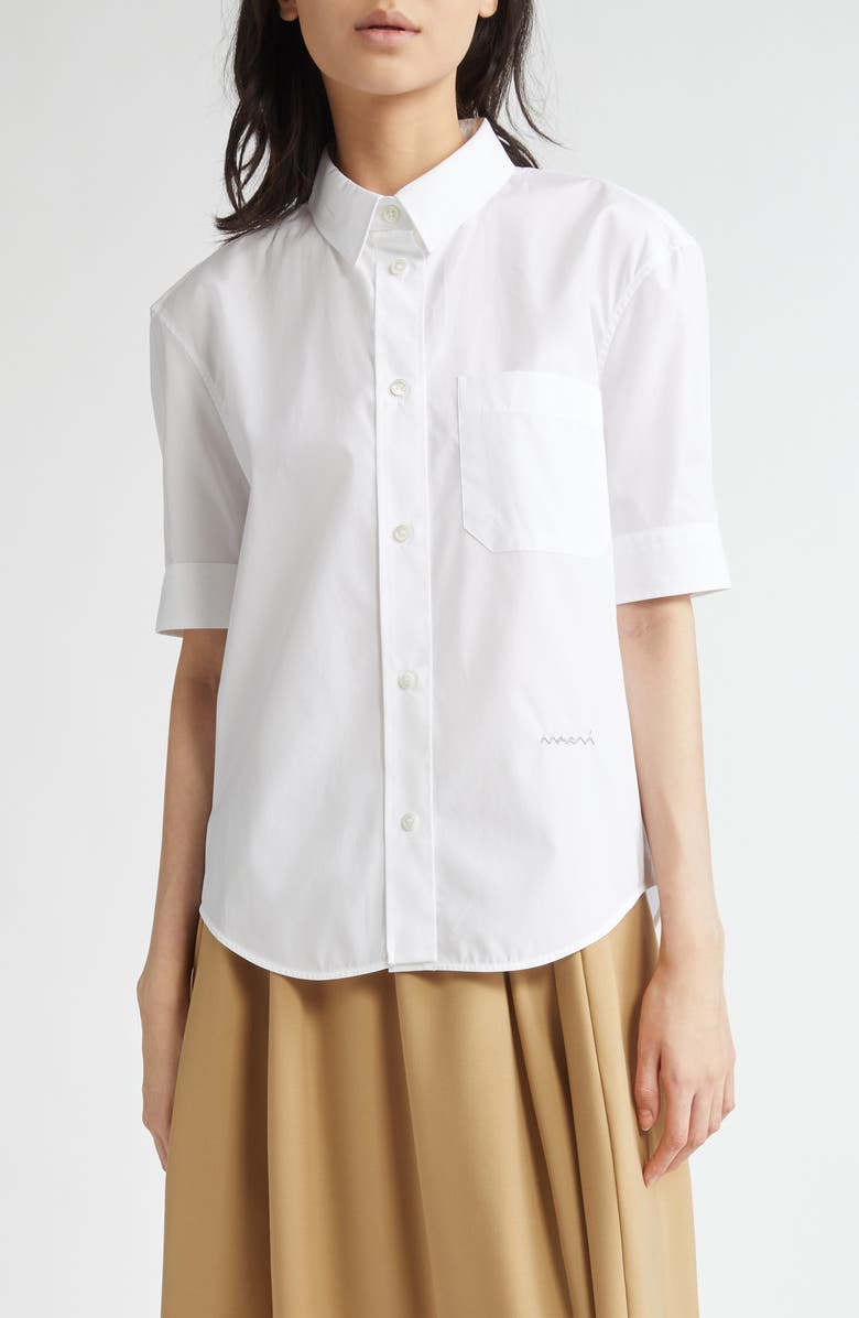 Marni Short Sleeve Poplin Button-Up Shirt, Main, color, 