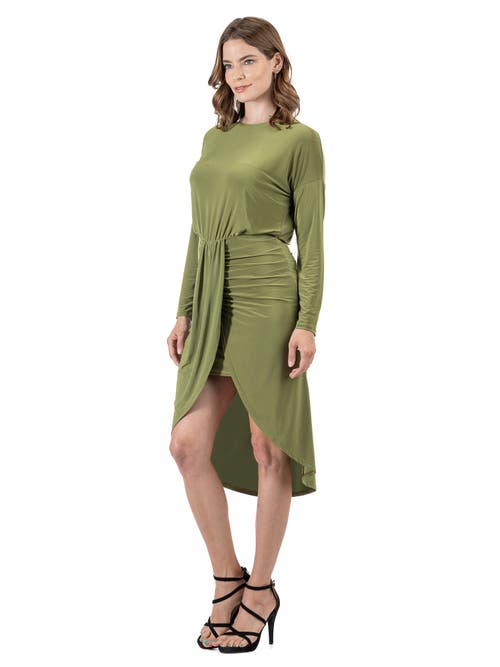 24seven Comfort Apparel Long Sleeve Dressy Tulip Skirt Knee Length Dress In Green