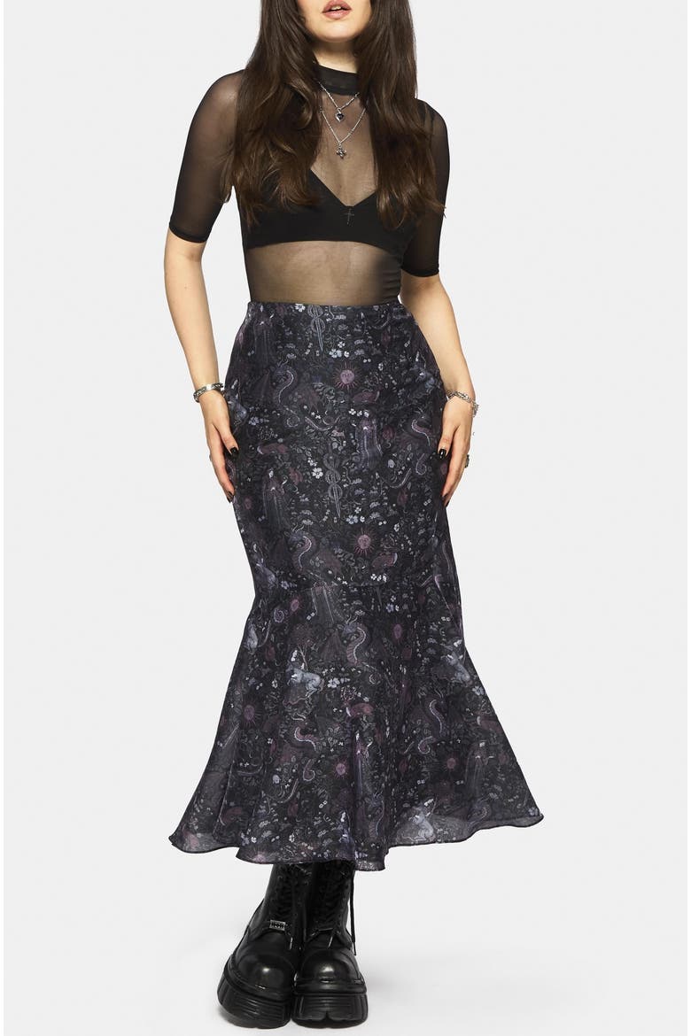 Haunt Medieval Print Midaxi Skirt, Alternate, color, Black