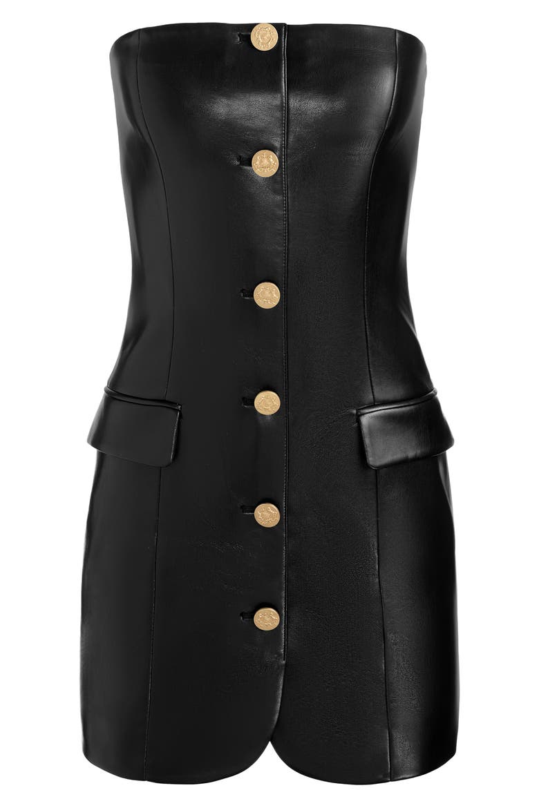 Madison Faux Leather Strapless Dress, Alternate, color, BLACK