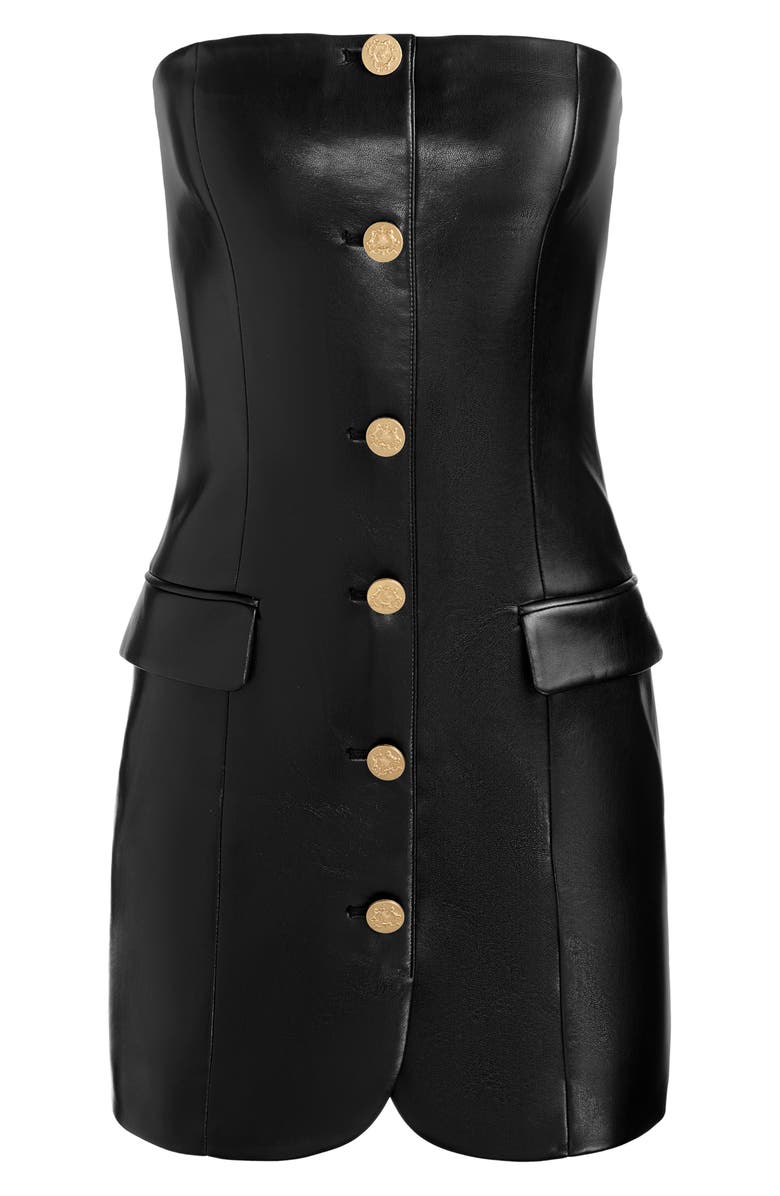 Alice + Olivia Madison Faux Leather Strapless Dress, Alternate, color, Black