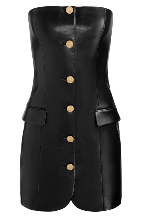 Alice And Olivia Madison Strapless Vegan Leather Mini Dress In Black