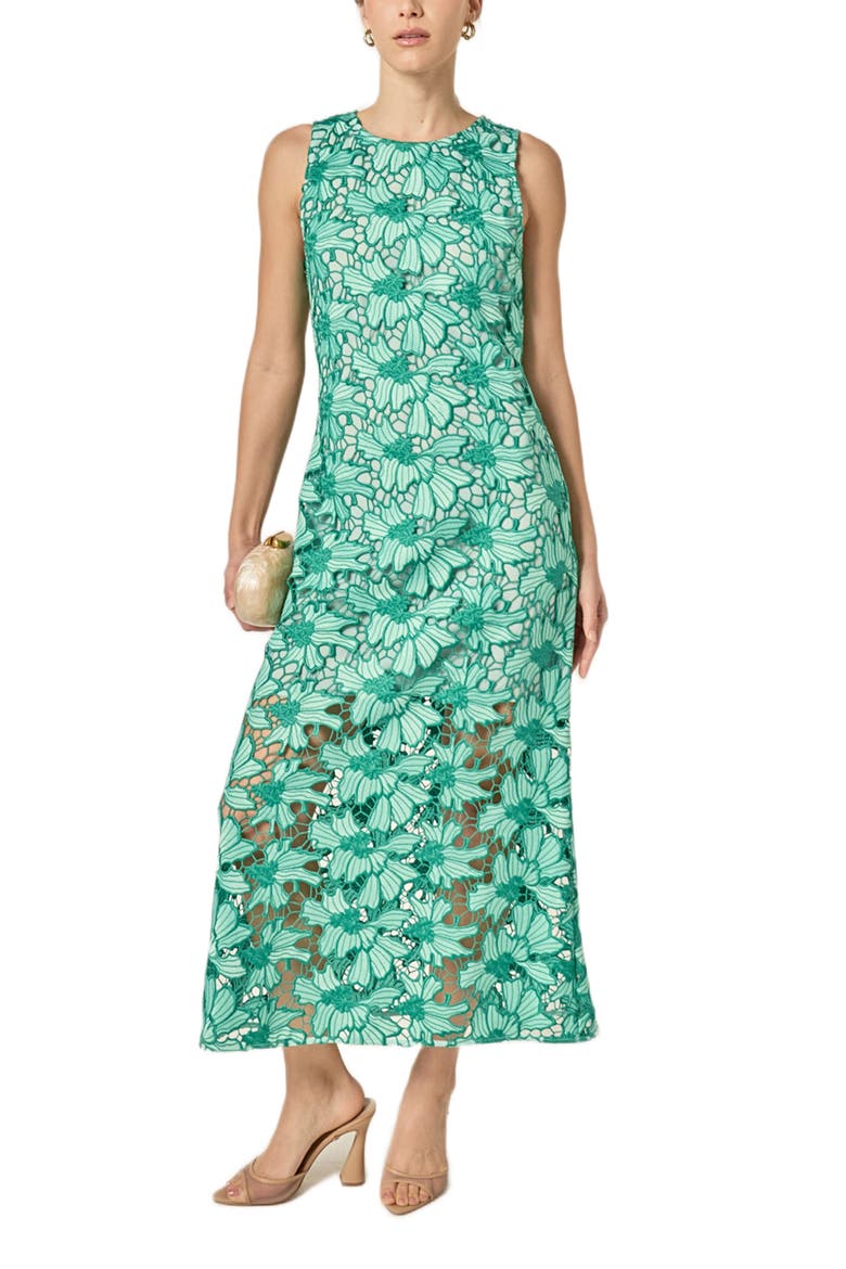 Floral Embroidered Sleeveless Maxi Dress, Alternate, color, KELLY GREEN