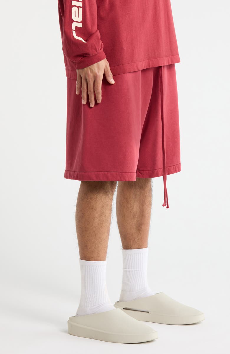 Fear of God Essentials Relaxed Fleece Sweat Shorts, Alternate, color, Crimson