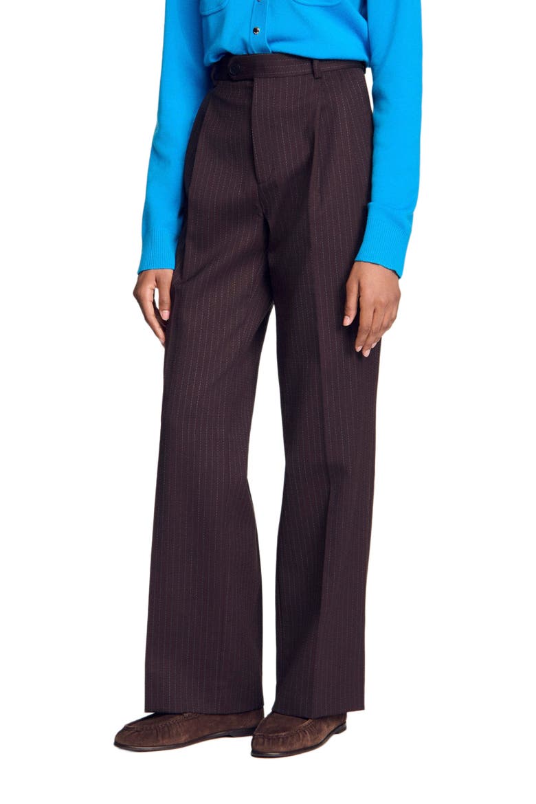 Striped straight-leg trousers, Main, color, Marron / bleu