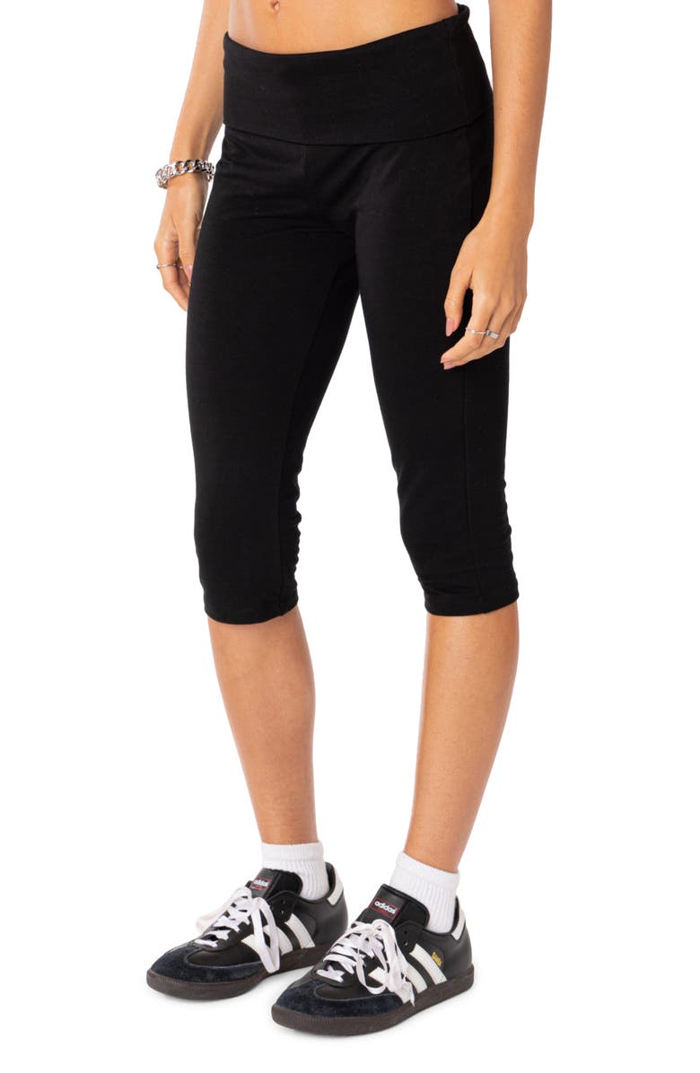 EDIKTED Foldover Stretch Cotton Capri Leggings, Alternate, color, 
