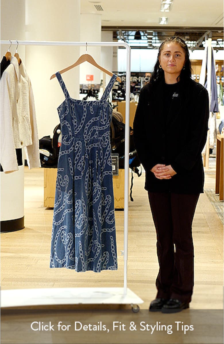 Chain Print Cotton Blend Denim Sundress, sales video thumbnail