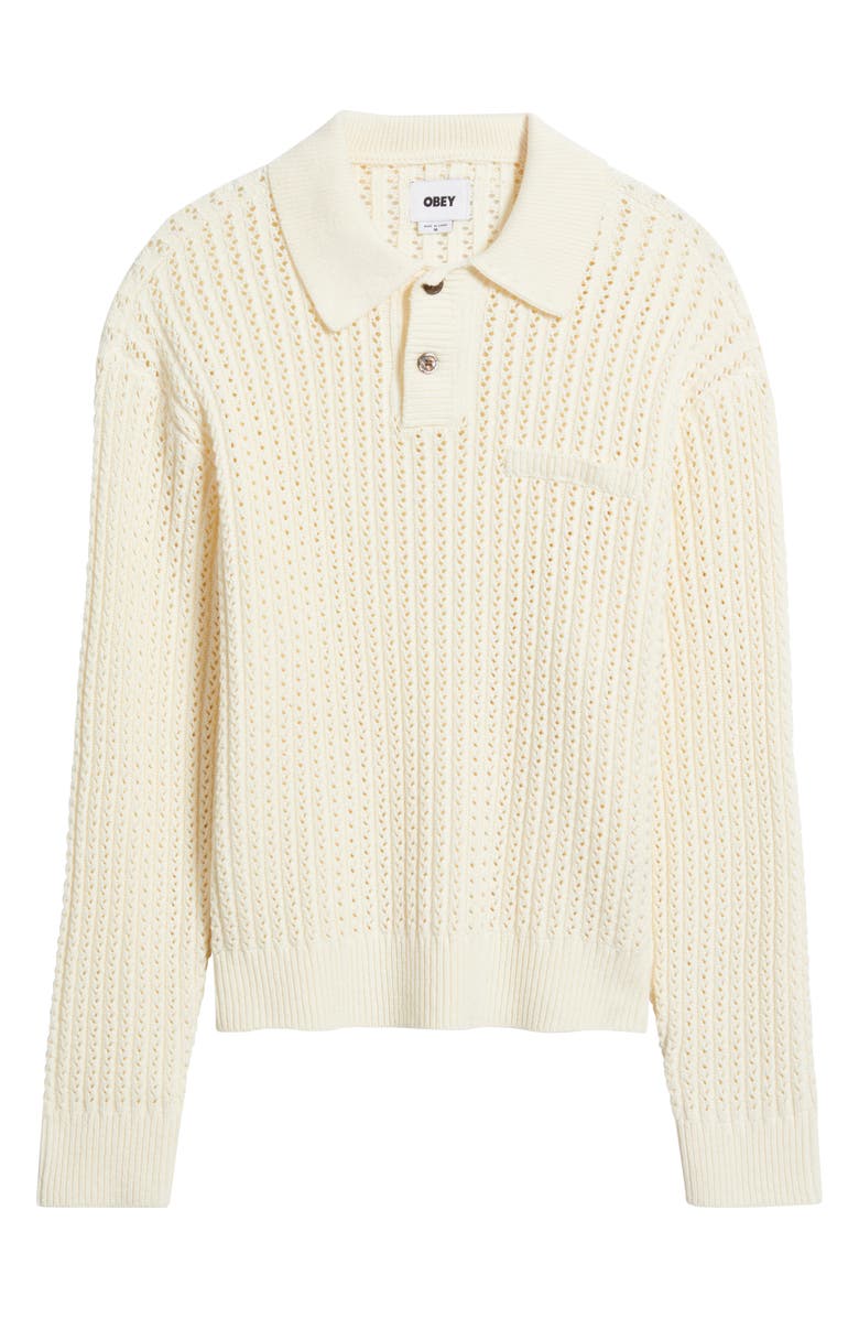 Obey Duane Open Stitch Long Sleeve Polo Sweater, Alternate, color, Natural