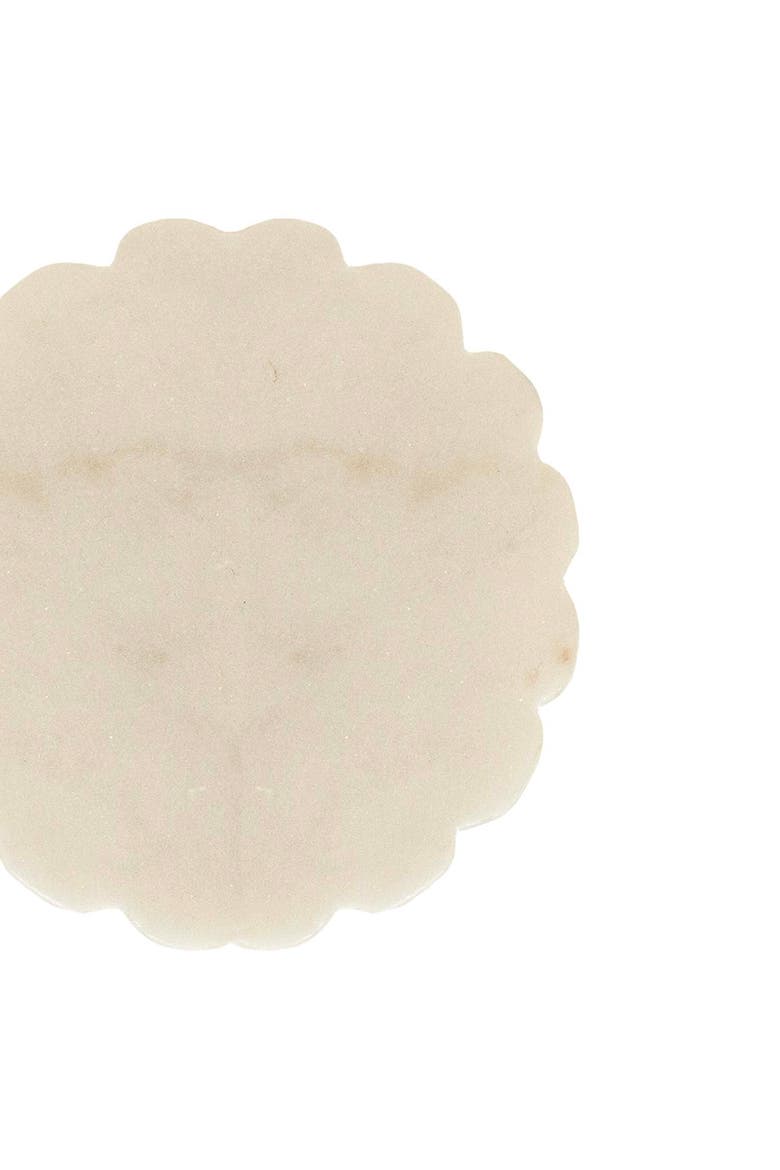 4" Emery Vintage Scalloped White Marble Coasters Set of 3 with Jute Tie, Alternate, color, White