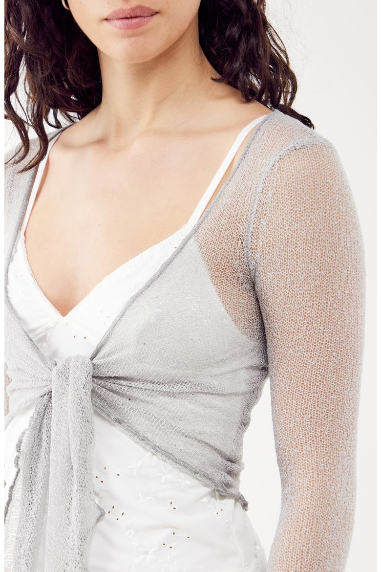 Sheer Tie Front Cardigan, Alternate, color, GREY