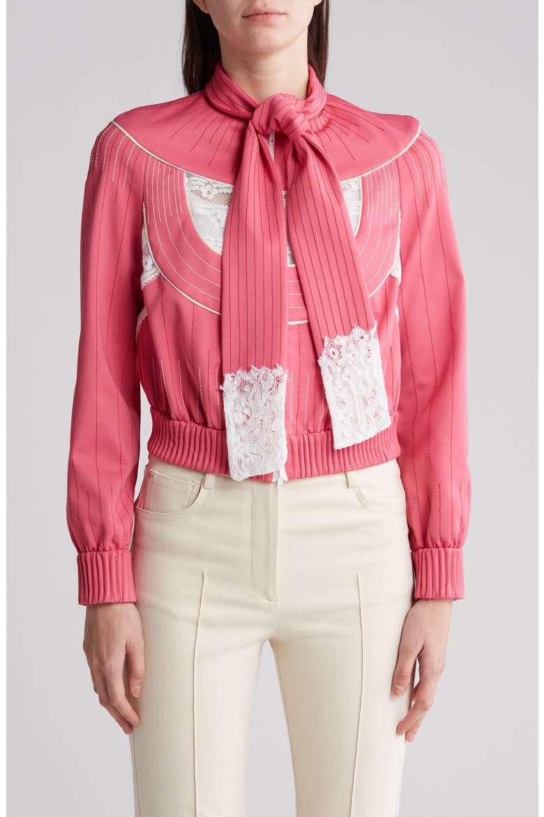Lace Detail Scarf Collar Bomber Jacket, Main, color, SHADOW PINK/ BIANCO