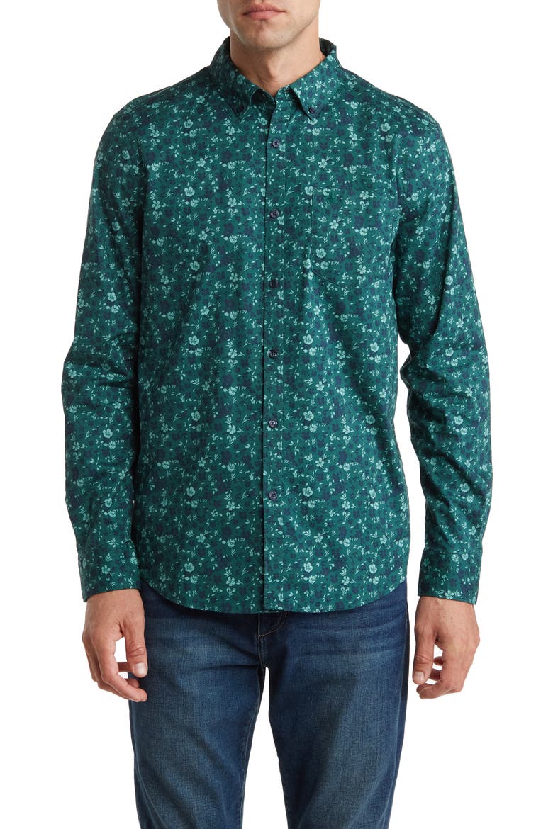 Floral Print Dear Ditsy Cotton Poplin Dress Shirt, Main, color, JUNE BUG