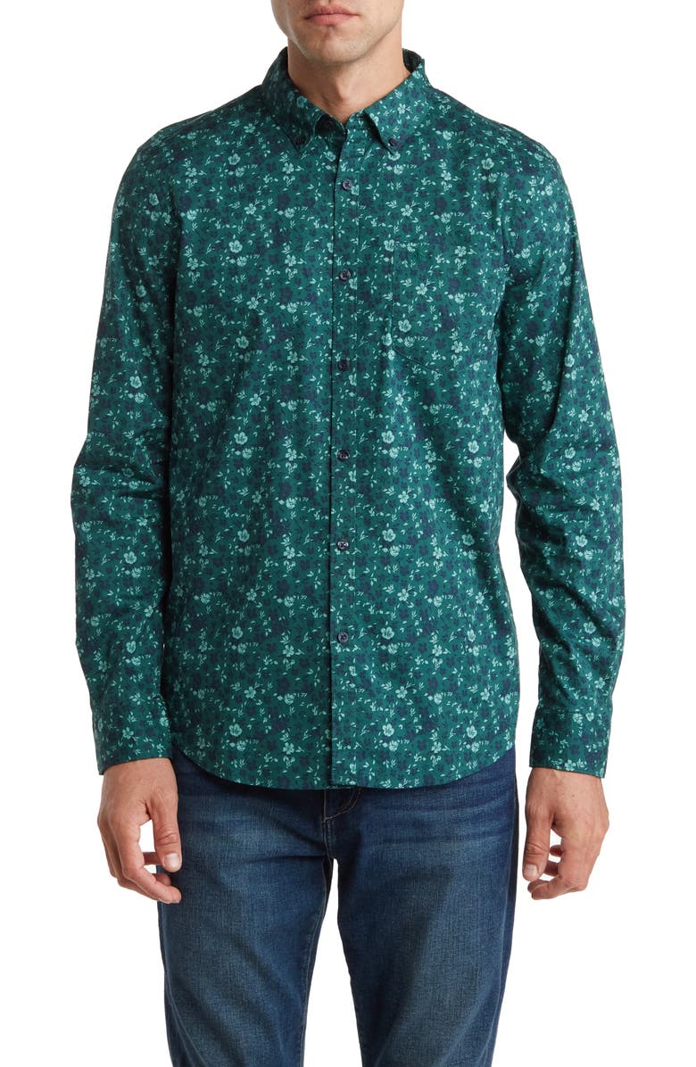 Original Penguin Floral Print Dear Ditsy Cotton Poplin Dress Shirt, Main, color, June Bug