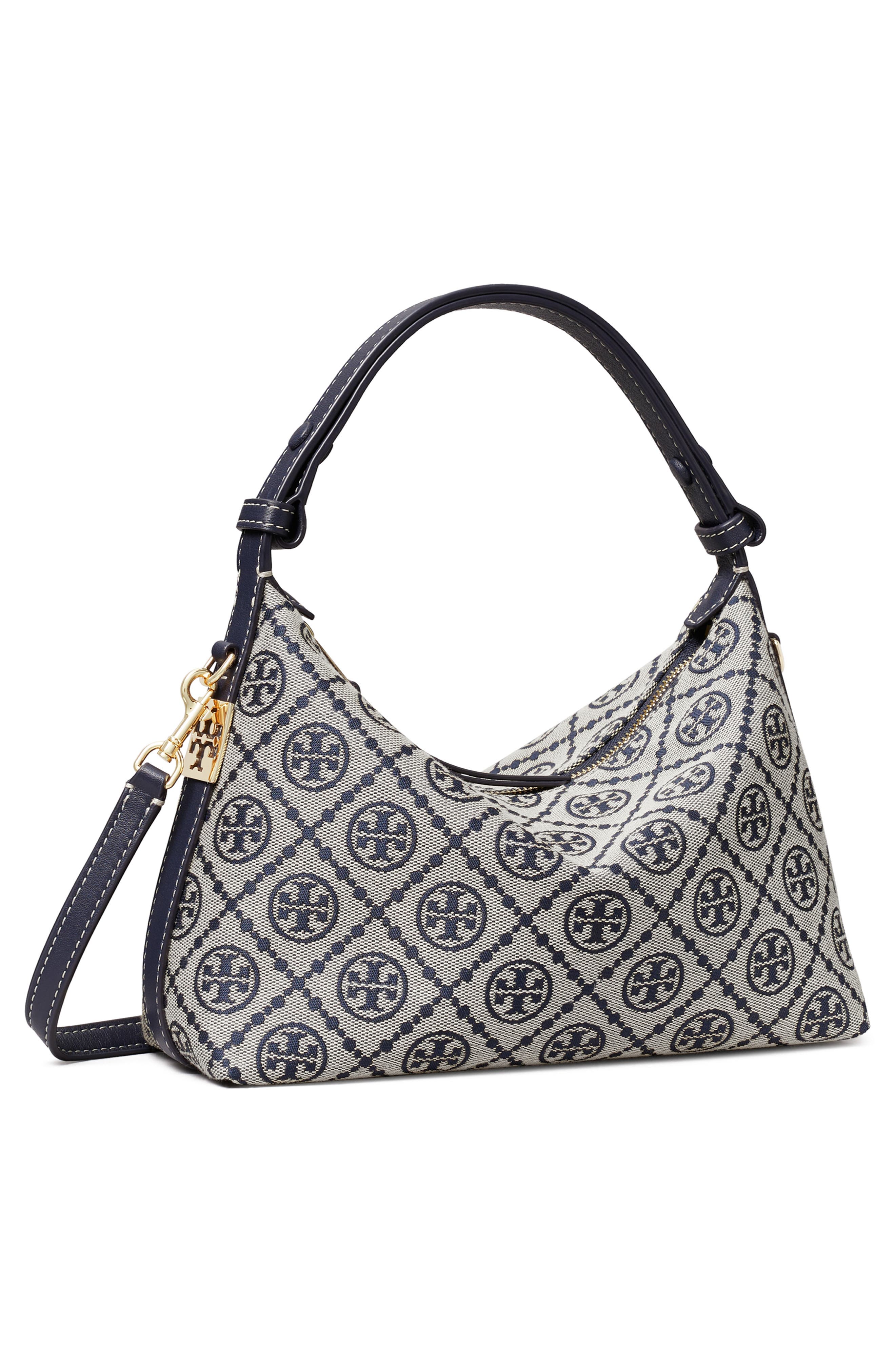 Mellow T Monogram Shoulder Bag, Alternate, color, TORY NAVY