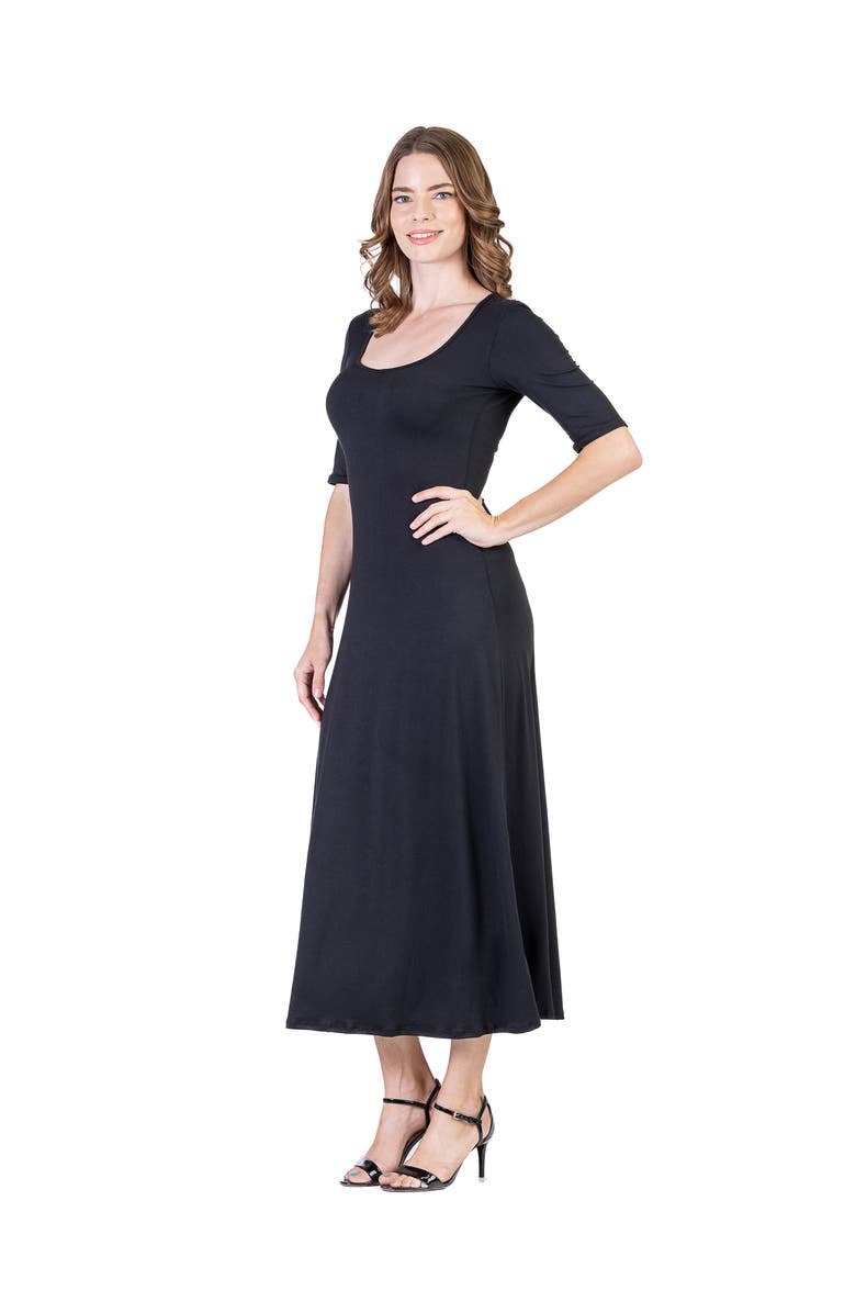 24seven Comfort Apparel Womens Casual Maxi Dress With Sleeves, Alternate, color, Black