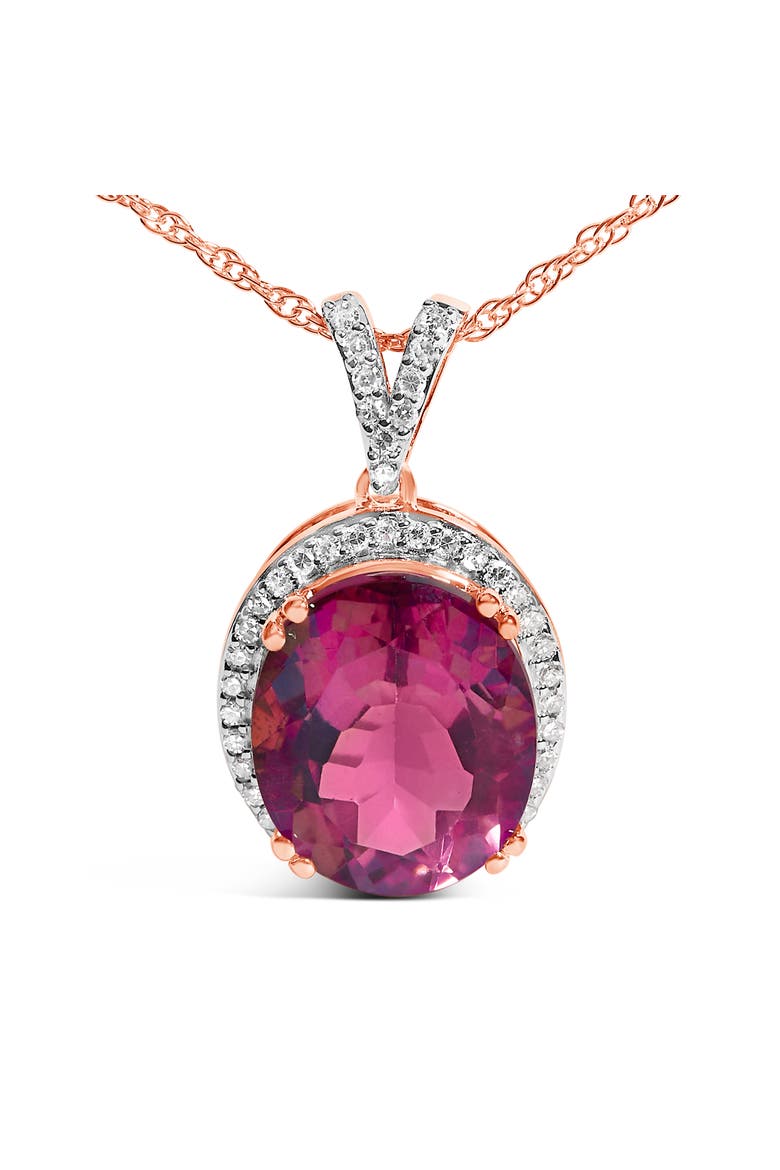 14K Rose Gold Vermeil Sterling Silver 1/5 Cttw Diamond Pink Quartz Oval Pendant Necklace, Alternate, color, Rose Gold over Silver