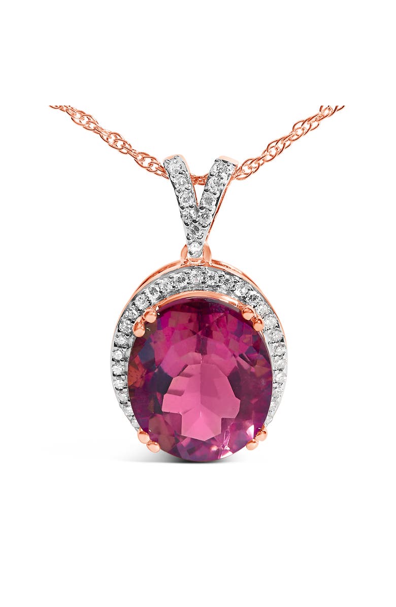 Haus of Brilliance 14K Rose Gold Vermeil Sterling Silver 1/5 Cttw Diamond Pink Quartz Oval Pendant Necklace, Alternate, color, Rose Gold Over Silver