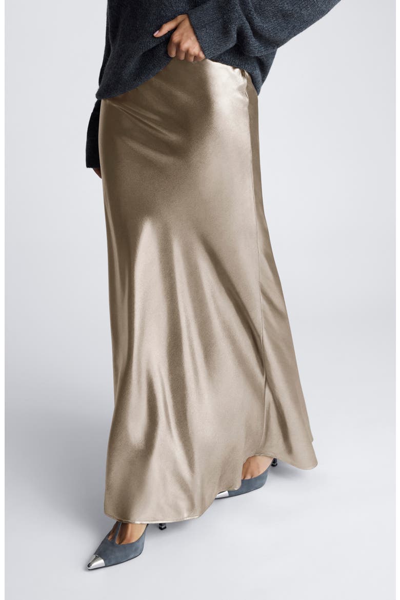 Bias Cut Satin Maxi Skirt, Alternate, color, LIGHT BRONZE