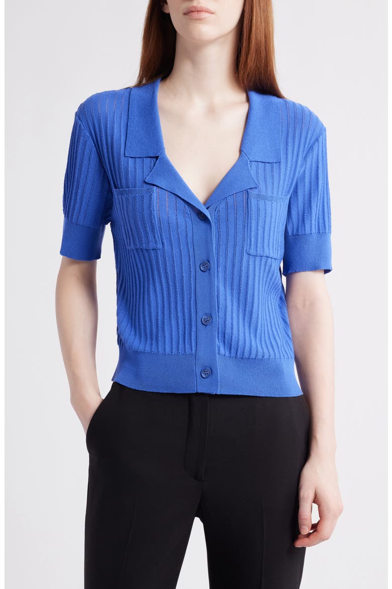 Pointelle Stitch Short Sleeve Cardigan, Main, color, PACIFIC BLUE
