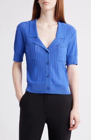 Tahari ASL Pointelle Stitch Short Sleeve Cardigan