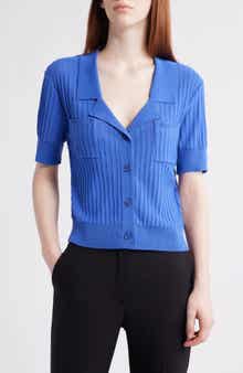 Pointelle Stitch Short Sleeve Cardigan