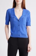 Tahari ASL Pointelle Stitch Short Sleeve Cardigan