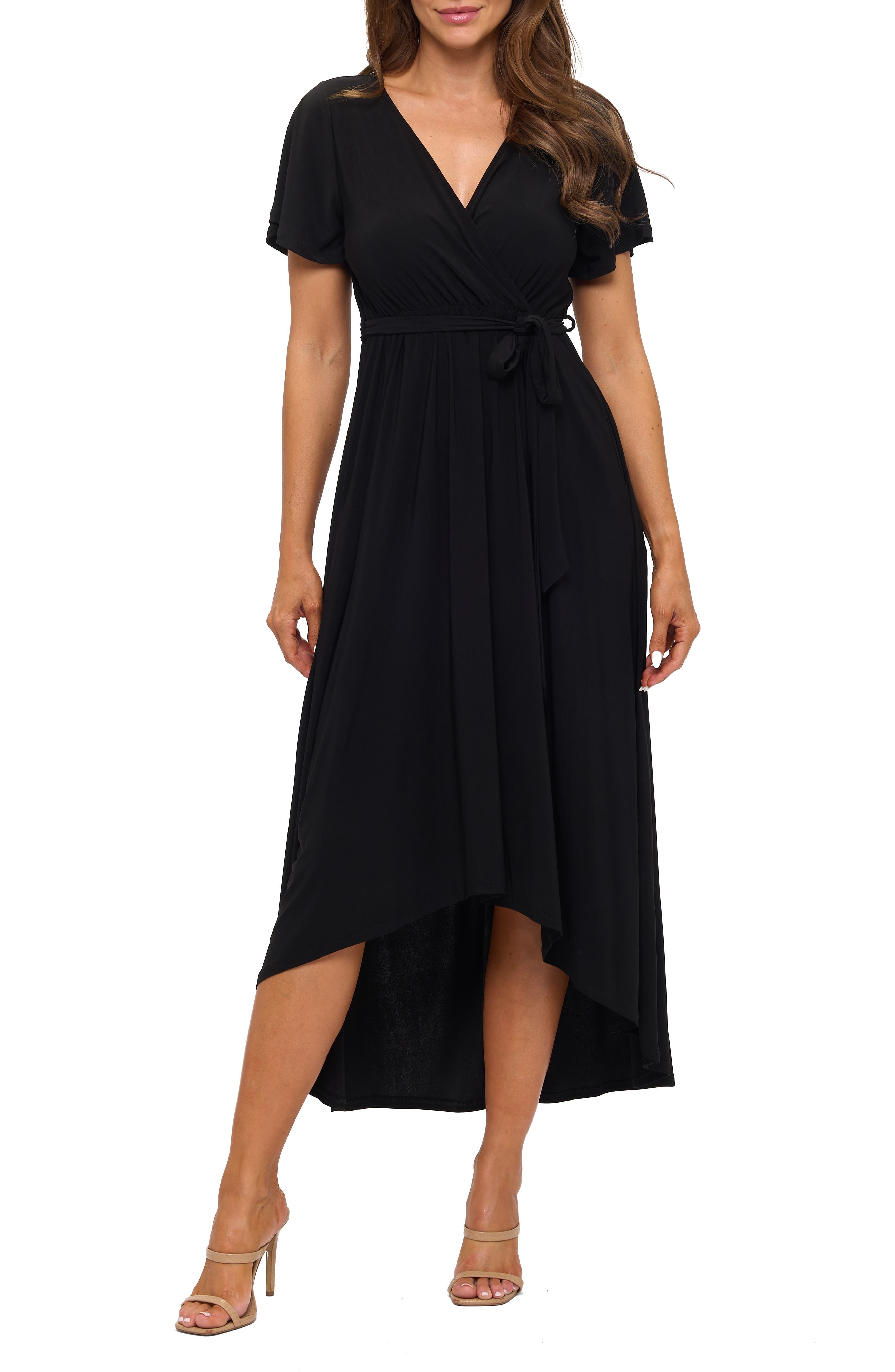 WEST K Flutter Sleeve High/Low Wrap Dress