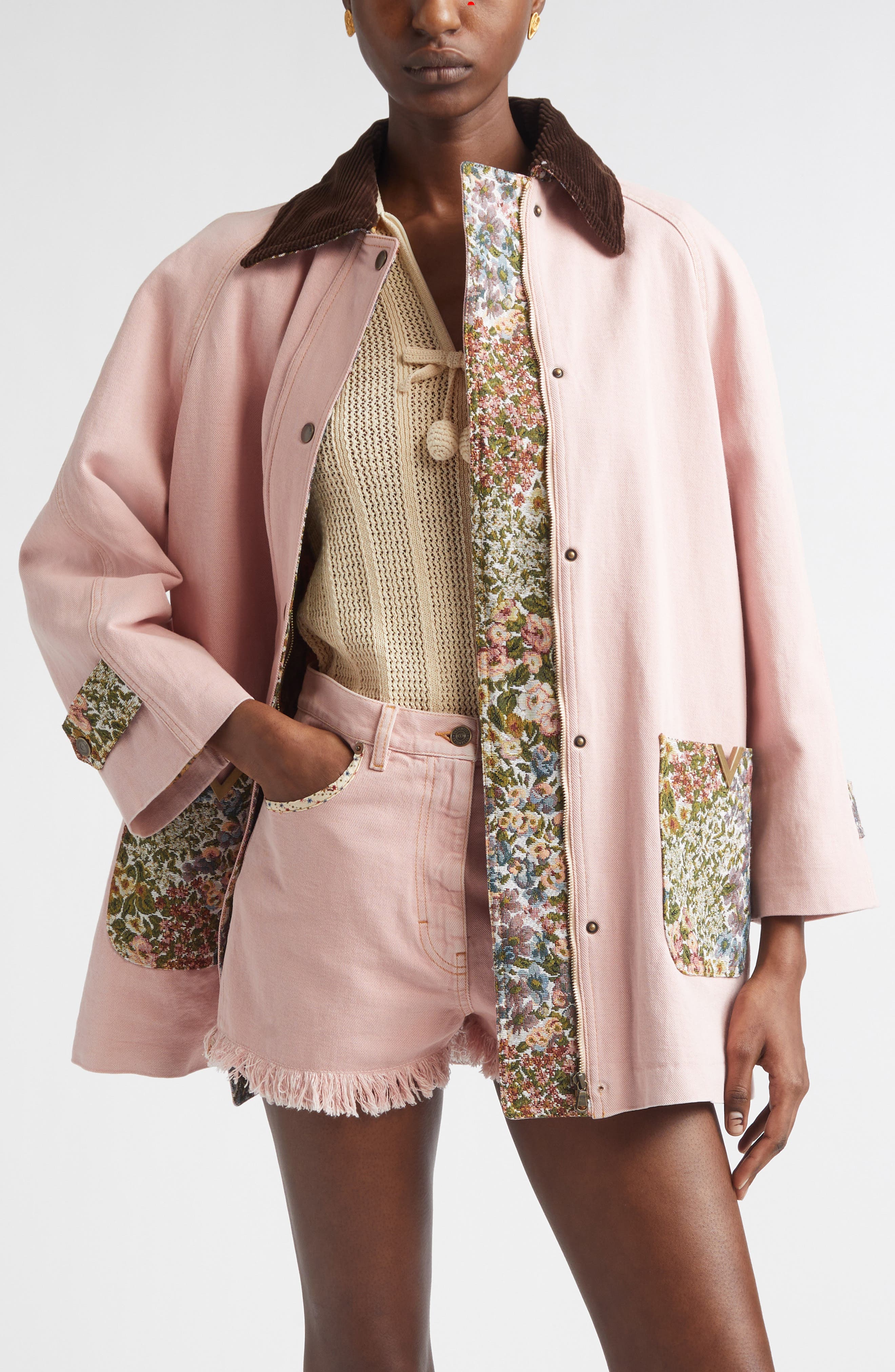 Tapestry Pocket Solid Cotton & Linen Denim Coat
