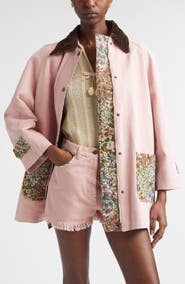Valentino Tapestry Pocket Solid Cotton & Linen Denim Coat