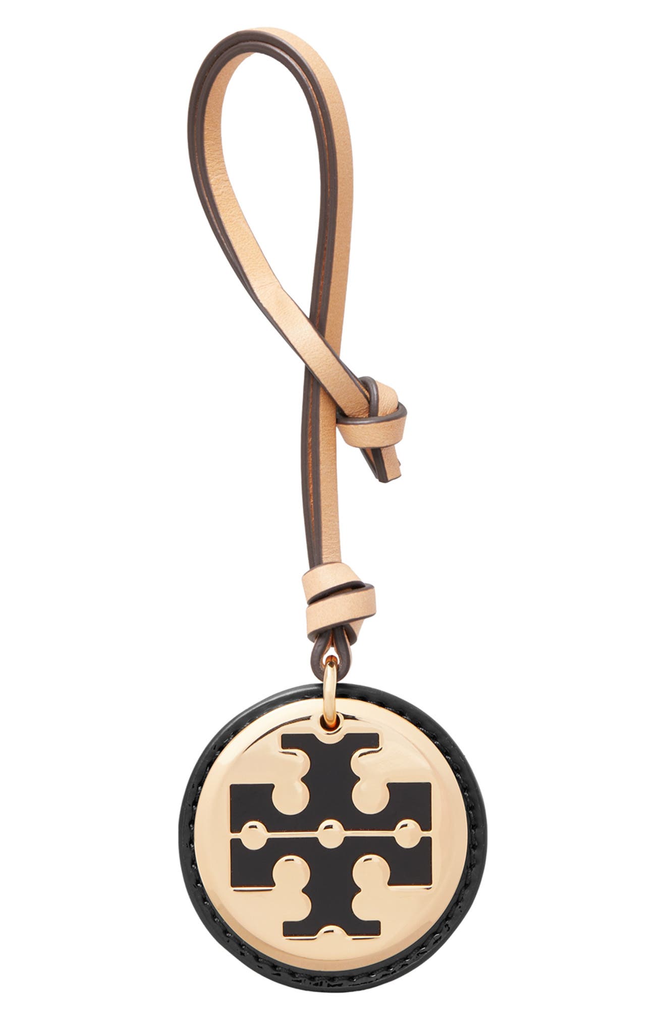 Reva Leather Key Fob, Main, color, BLACK / GOLD
