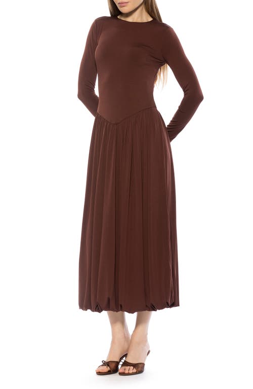 Alexia Admor Eero Crewneck Long Sleeve Bubble Hem Midi Dress In Brown