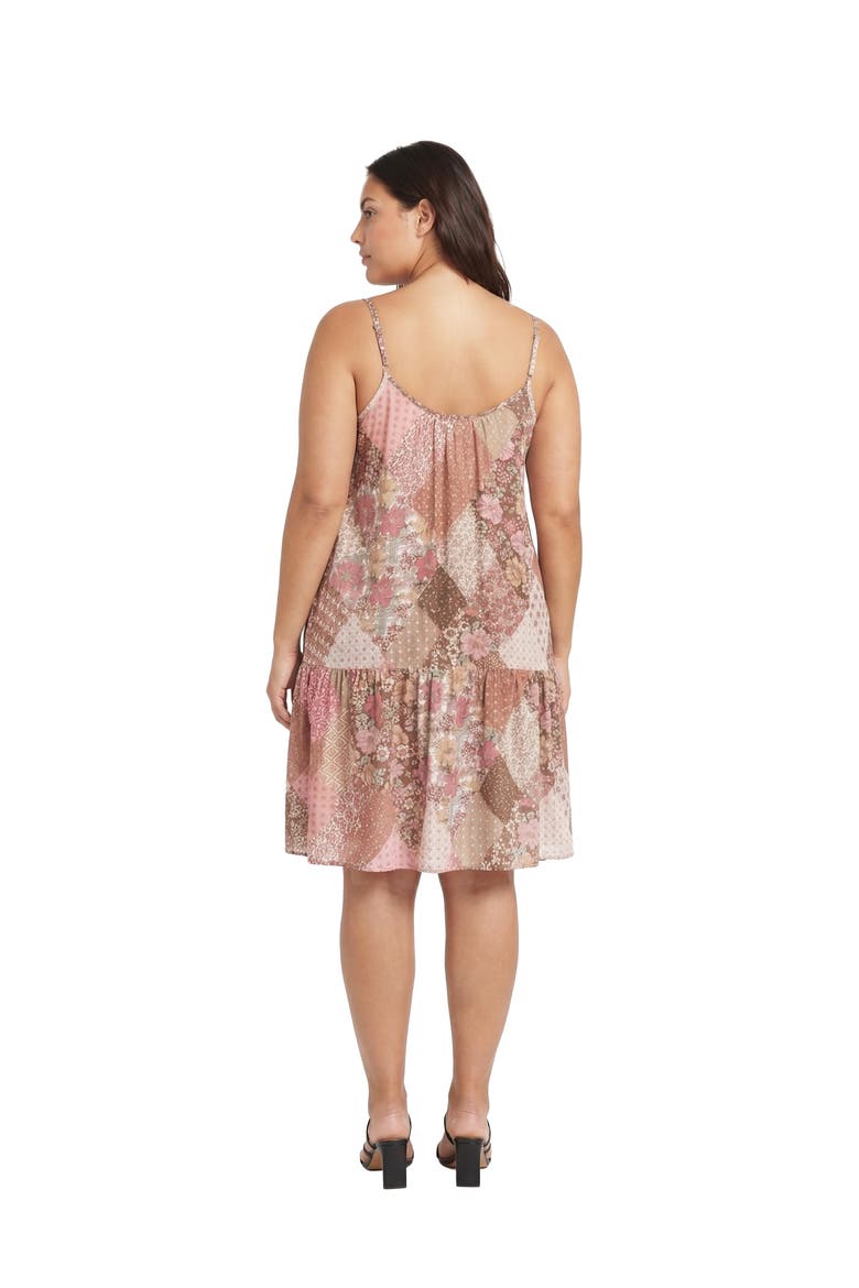 Curvy Essential Patchwork Print Scoop Neck Spaghetti Strap Pocket A-Line Mini Dress, Alternate, color, Pink Multi