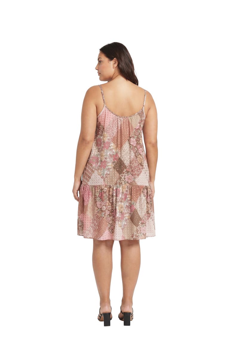 24seven Comfort Apparel Curvy Essential Patchwork Print Scoop Neck Spaghetti Strap Pocket A-Line Mini Dress, Alternate, color, Pink Multi