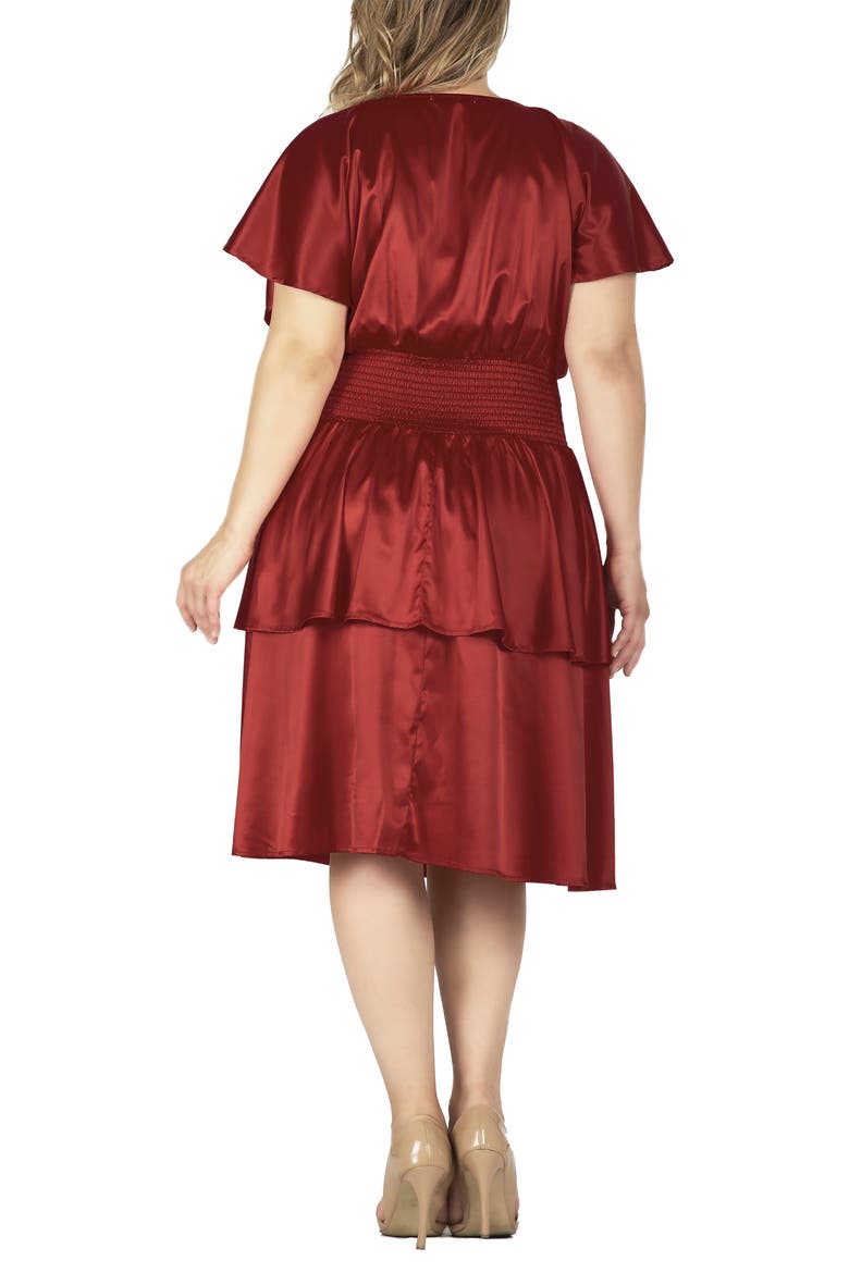 Tiered Satin Dress, Alternate, color, RED