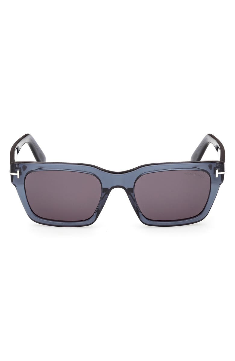 TOM FORD Andy 53mm Square Sunglasses, Main, color, Transparent Navy Blue/ Smoke