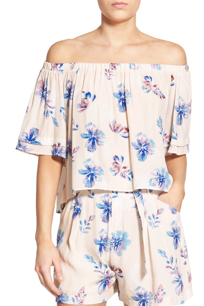 ASTR 'Savannah' Off the Shoulder Top, Main, color, PEACH MULTI FLORAL
