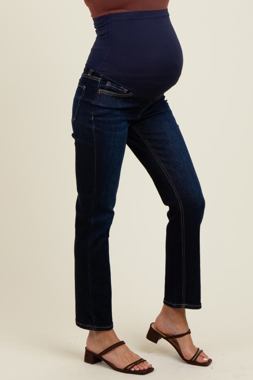 Pinkblush Classic Ankle Slim Straight Leg Maternity Jeans In Blue