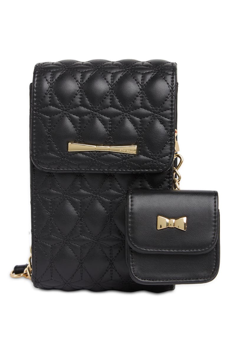 Betsey Johnson Quilted Phone Crossbody & Airpod Case, Main, color, 