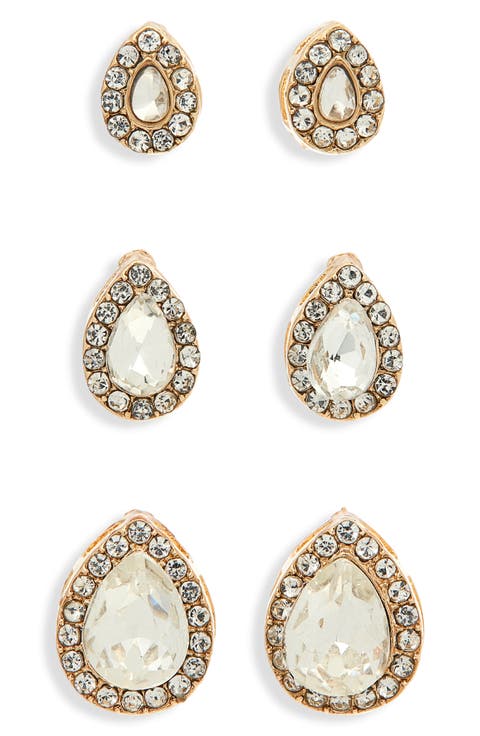 Set of 3 Crystal Teardrop Stud Earrings