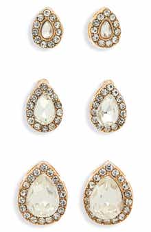 NATASHA Set of 3 Crystal Teardrop Stud Earrings