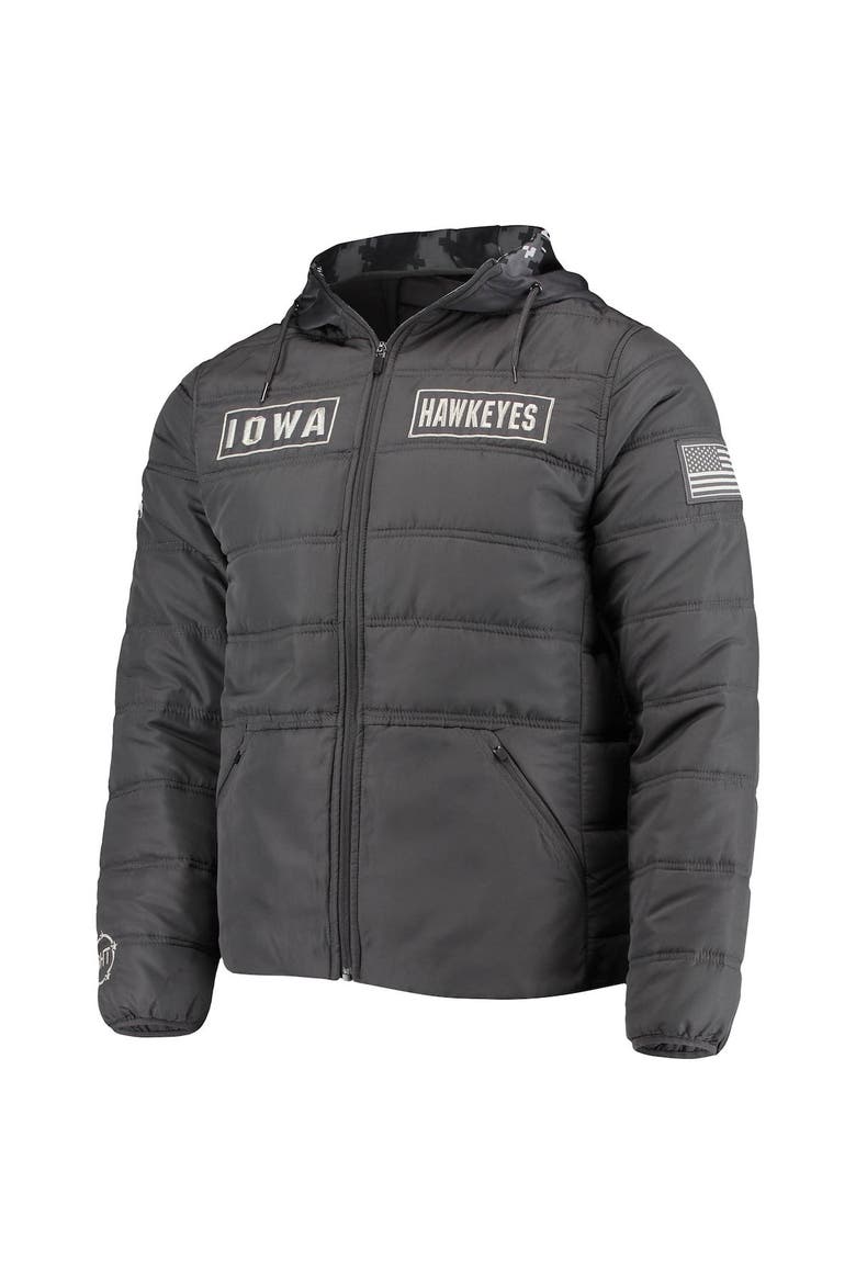 Men's Colosseum Charcoal Iowa Hawkeyes OHT Military Appreciation Digital Camo Detail Full-Zip Puffer Jacket, Alternate, color, Charcoal