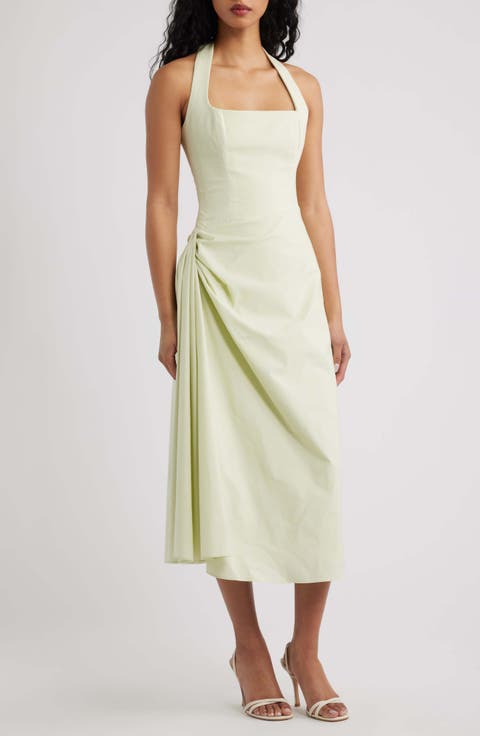 Tallulah Halter Neck Stretch Cotton Midi Dress