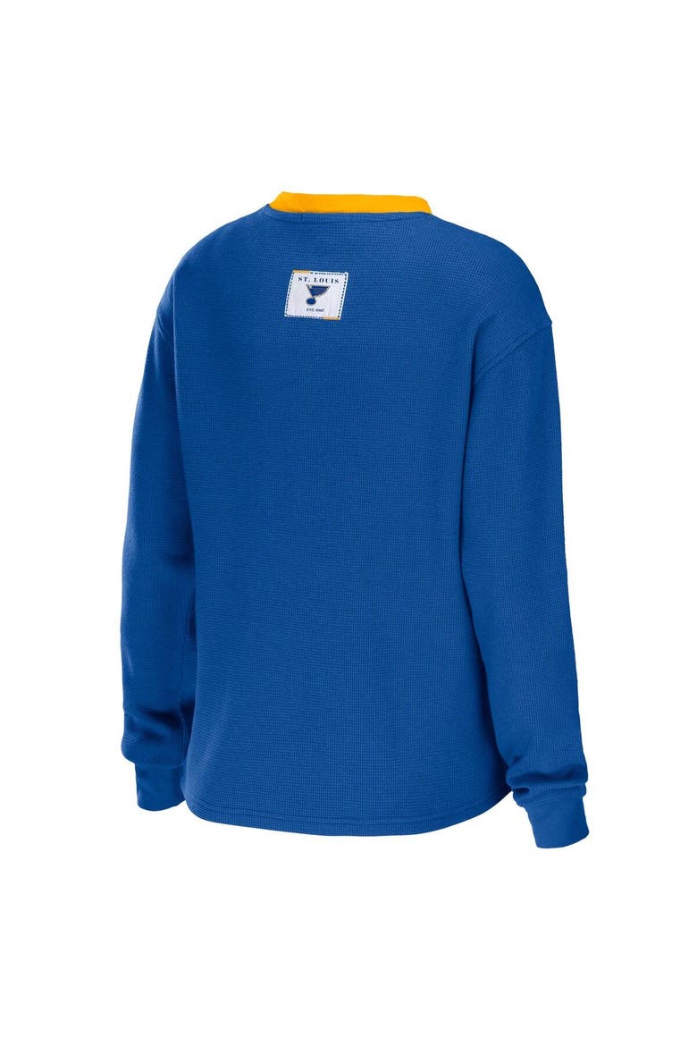 Women's WEAR by Erin Andrews Blue St. Louis Blues Waffle Henley Long Sleeve T-Shirt, Alternate, color, Blue